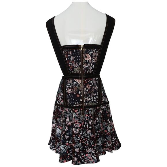 Self Portrait Black Multi Floral Jacquard Mini Dress Cutout Fit & Flare Size 6 - Picture 13 of 15